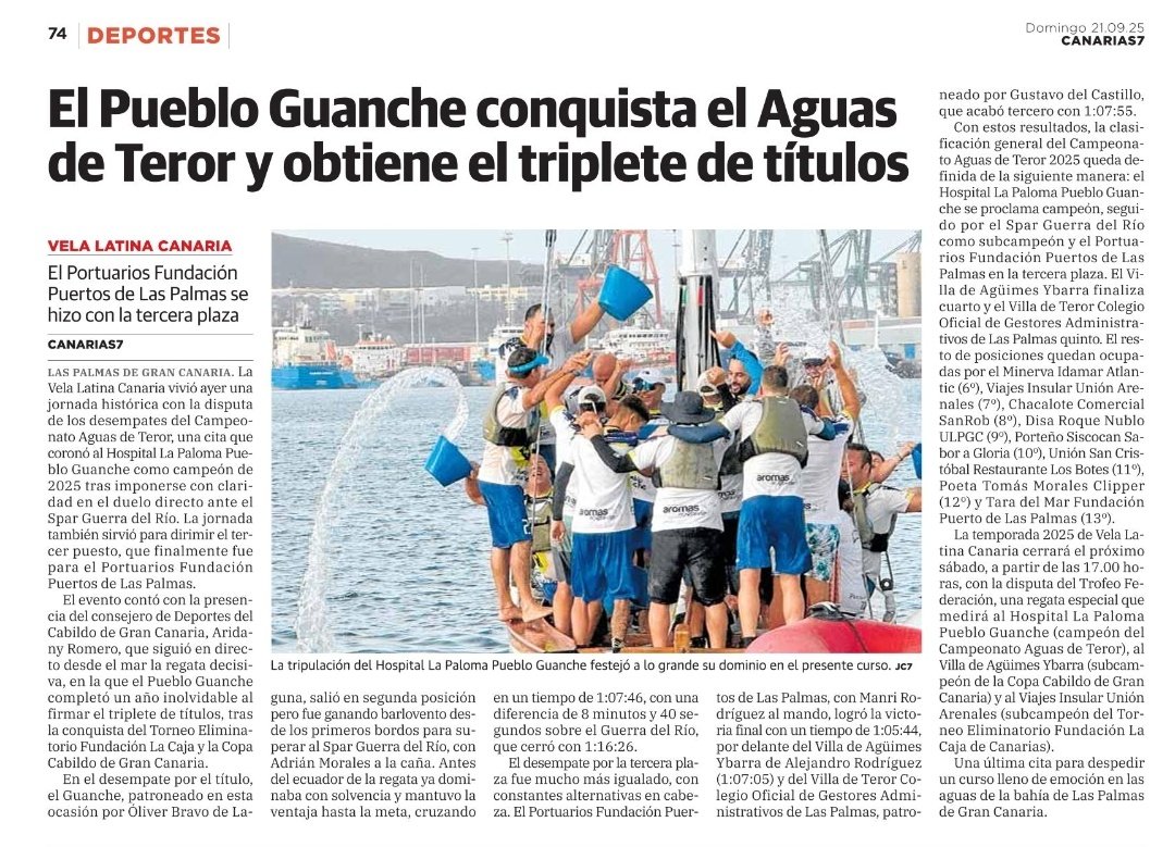 🗞️⛵La prensa escrita dedicó espacio el pasado fin de semana a la jornada de Desempates del Campeonato <a href="/AguasdeTeror/">Aguas de Teror</a> 

👌 <a href="/laprovincia_es/">La Provincia</a> <a href="/canarias7/">Canarias7</a>

#VelaLatinaCanaria