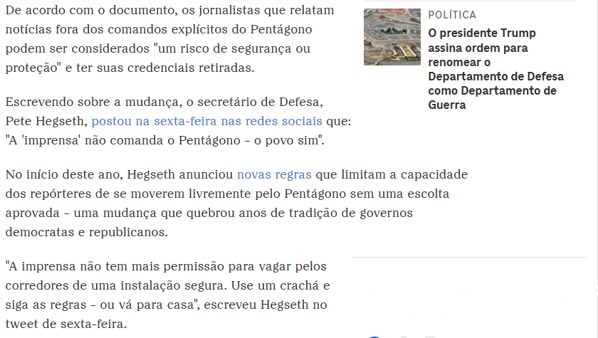 aeoczx's tweet photo. @nilmoretto Ou Seja, jornalistas que fazem a cobertura sobre esses temas relacionados ao pentágono (Guerra/Defesa/Segurança Nacional sem autorização, fica a impressão que você está falando que o pentágono está restringindo TODOS os tipos de jornalistas sem autorização https://t.co/KxkO4F7N4O