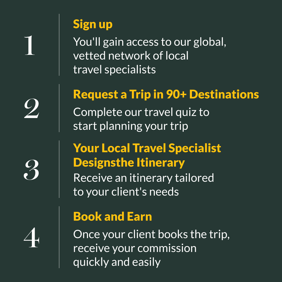 Introducing Kimkim’s Travel Advisor Program ✈️

🌍 Proposals in <24 hours
🌍 450+ vetted local specialists
🌍 90+ destinations
🌍 Commission on the entire trip

Learn more: ow.ly/uLbH50X1b6W

#TravelAdvisor #Travel #CustomTravel #kimkim #KimkimTravelAdvisor