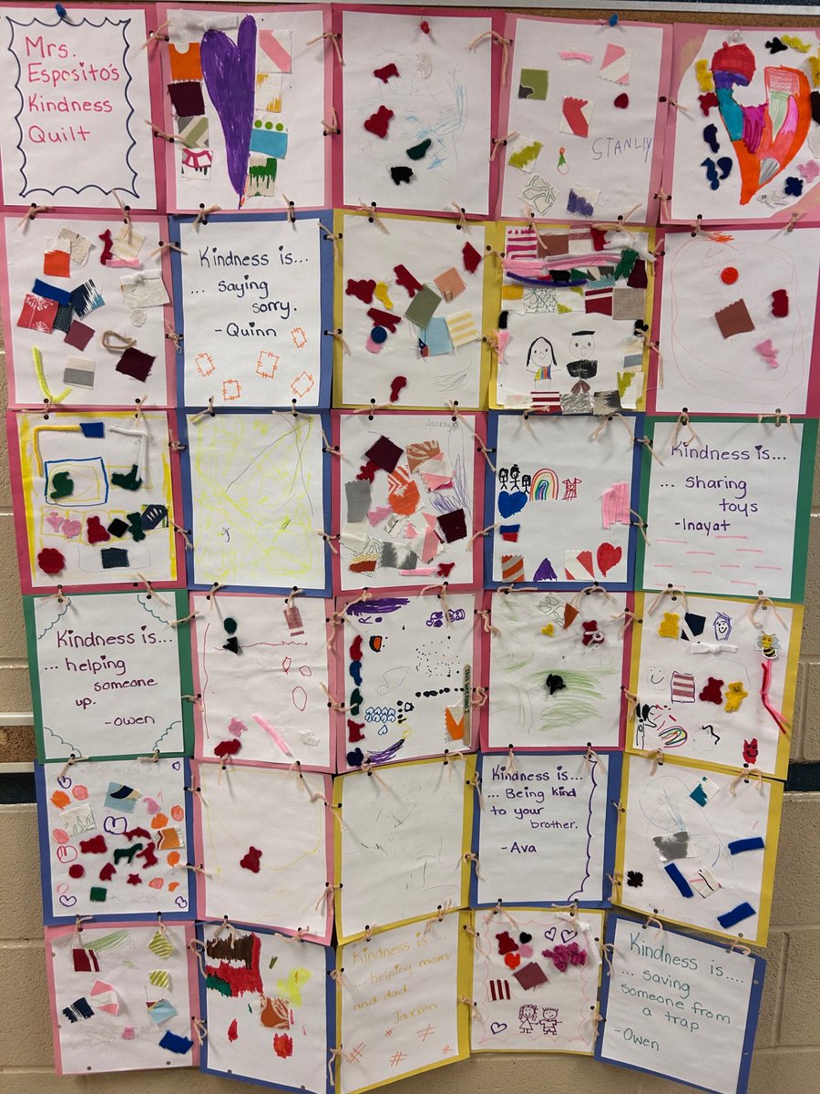 This month our school goal is to demonstrate friendship and hospitality. What a great way to demonstrate this by showing kindness towards others. Way to go Mrs. Esposito's and Mrs. Figliola's Kindergartens showing ideas of Kindness in their Quilt.