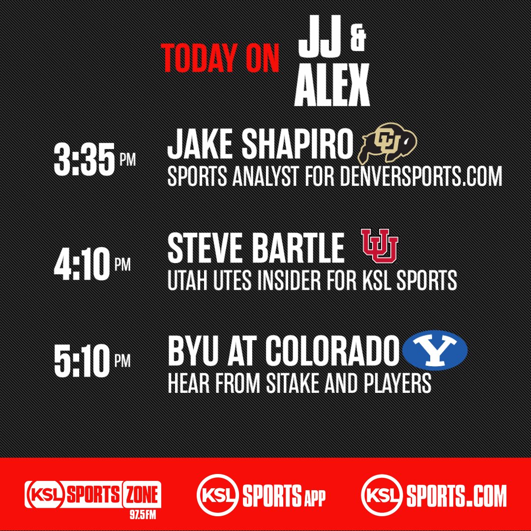 97.5 The KSL Sports Zone (@kslsportszone) on Twitter photo Tuesday on <a href="/JeremiahJensen/">Jeremiah Jensen</a> & <a href="/AlexKirryKSL/">Alex Kirry</a>
- CFP Predictors
- <a href="/Shapalicious/">Jake Shapiro</a> 3:35
- #GoUtes football
- <a href="/BartleKSLsports/">Steve Bartle</a> 4:10
- Mike Gundy fired at Ok St
- #BYUFootball
- Sitake vs Coach Prime
- so much more!
πΊ: youtube.com/@ksl5sports
π§: tuner.bonneville.com/live/KZNS-FM
<a href="/kslsports/">KSL Sports</a> Tuesday on <a href="/JeremiahJensen/">Jeremiah Jensen</a> & <a href="/AlexKirryKSL/">Alex Kirry</a>
- CFP Predictors
- <a href="/Shapalicious/">Jake Shapiro</a> 3:35
- #GoUtes football
- <a href="/BartleKSLsports/">Steve Bartle</a> 4:10
- Mike Gundy fired at Ok St
- #BYUFootball
- Sitake vs Coach Prime
- so much more!
πΊ: youtube.com/@ksl5sports
π§: tuner.bonneville.com/live/KZNS-FM
<a href="/kslsports/">KSL Sports</a>