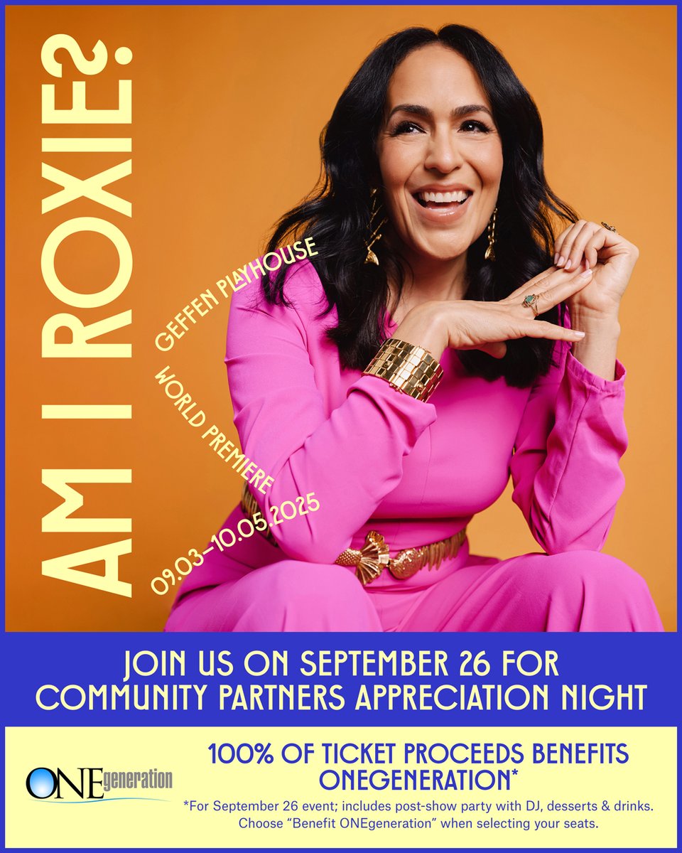 Purchase tix to the Friday 9/26 performance of "I Am Roxie" w/ <a href="/roxanaortega/">Roxana Ortega</a> at the <a href="/GeffenPlayhouse/">Geffen Playhouse</a>  &amp; your tix sales support <a href="/ONEgenCares/">ONEgeneration</a> ! Be sure to select "Benefit ONEgeneration" before you check out!  bit.ly/4gEjIxd #fundraiser #CommunityAppreciationNight