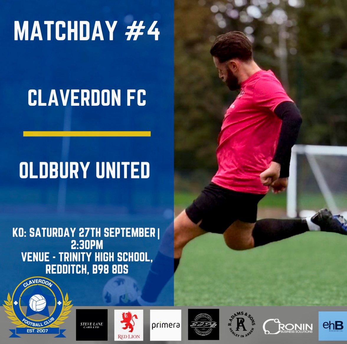 ⚽ Matchday #4 | League Game

Claverdon FC 🆚 Oldbury United
📅 Sat 27 Sept | 🕝 2:30pm KO
📍 Trinity High School, Redditch

Let’s keep going – all support welcome! 👊🔥

#ClaverdonFC #UTC