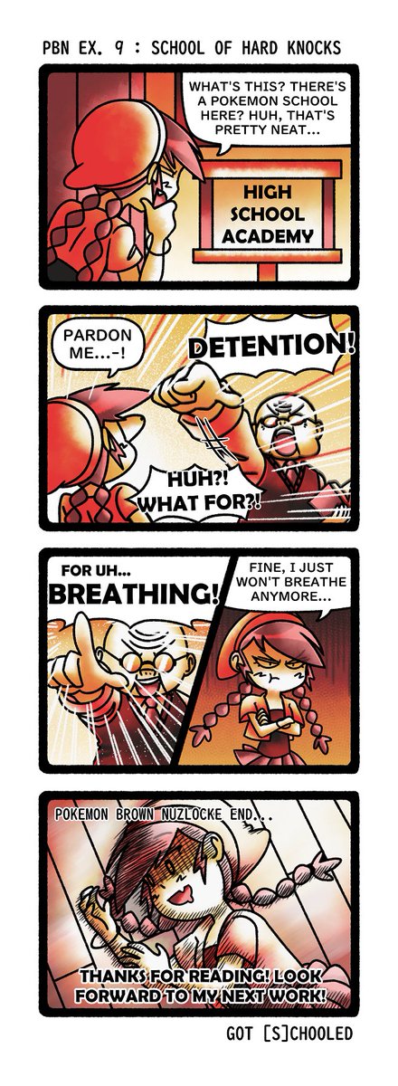 Heey Sammy here, with today's PBN strip! ..And the last one for the series too... It was a good run. Thanks for reading! ...At least in an alternate timeline xD Just poking fun at a funny moment at a certain school... >; 3 The series is not over yet! #Pokemon #comics #ComicArt