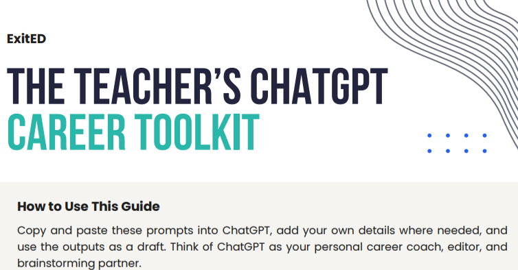 Your résumé says "teacher." Corporate HR reads "professional babysitter." The ChatGPT Career Toolkit translates your classroom skills into job titles that get callbacks. Free download👉go.exited.work/chatgpt
#teachersintransition #transitioningteachers #LifeAfterTeaching