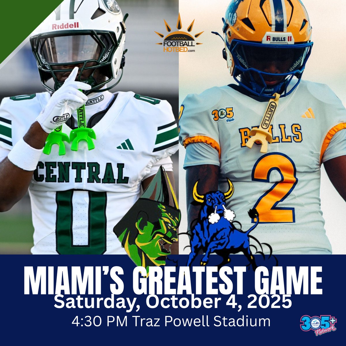 GAME TIME ANNOUNCED: The Greater Miami Athletic Conference (GMAC) has just announced that Miami Central with play Miami Northwestern at Adidas Field at Traz Powell Stadium on Saturday October 4, 2025 at 4:30 PM.  Mark your calendars for this incredible rivalry game. #hotbedworld