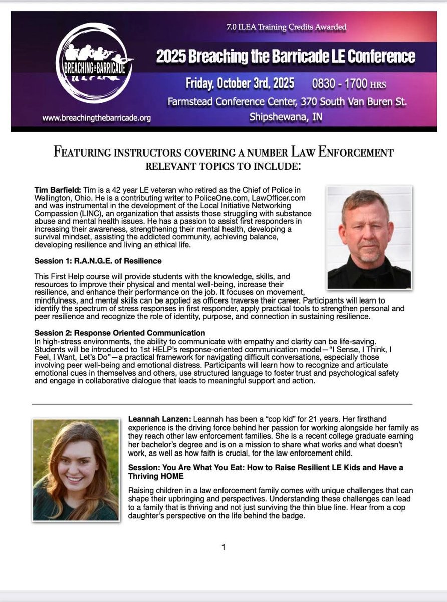 1sthelporg's tweet image. Join Tim Barfiled at Breaching the Barricade/Officer Appreciation Day conference. You won't find a better LE conference anywhere.

#FirstHELP #FirstResponders #IWillListen #MentalHealth