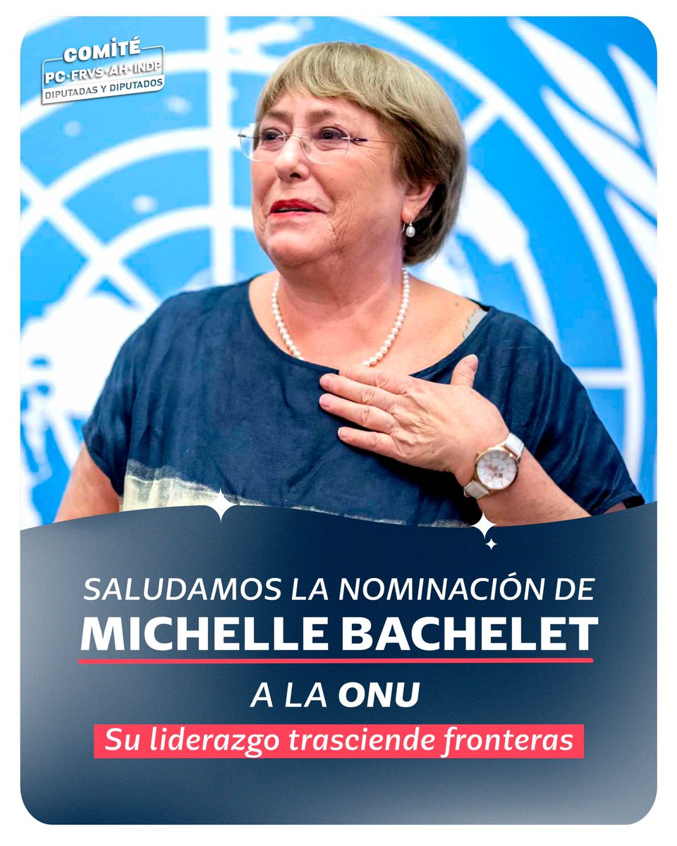Comité PC - FRVS - AH Independientes (@bancadapc_frvs) on Twitter photo Saludamos el anuncio del Presidente <a href="/GabrielBoric/">Gabriel Boric Font</a> nominando a la ex presidenta <a href="/mbachelet/">Michelle Bachelet</a> como Secretaria General de la <a href="/ONU_es/">Naciones Unidas</a> Nuestro país sabe de su liderazgo, su capacidad para construir unidad y su profunda convicción democrática. Es una candidatura que nos llena de orgullo. Saludamos el anuncio del Presidente <a href="/GabrielBoric/">Gabriel Boric Font</a> nominando a la ex presidenta <a href="/mbachelet/">Michelle Bachelet</a> como Secretaria General de la <a href="/ONU_es/">Naciones Unidas</a> Nuestro país sabe de su liderazgo, su capacidad para construir unidad y su profunda convicción democrática. Es una candidatura que nos llena de orgullo.