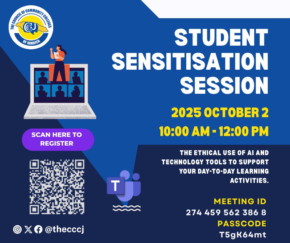TheCCCJ's tweet image. 📚✨ Student Sensitisation Online Session! ✨📚
Join us on October 2 (10 AM - 12 PM) for a session on how AI and tech tools can support your studies responsibly.
📝 Register now via the QR code!
Let’s enhance our learning experience together!
#TechForLearning #CCCJ