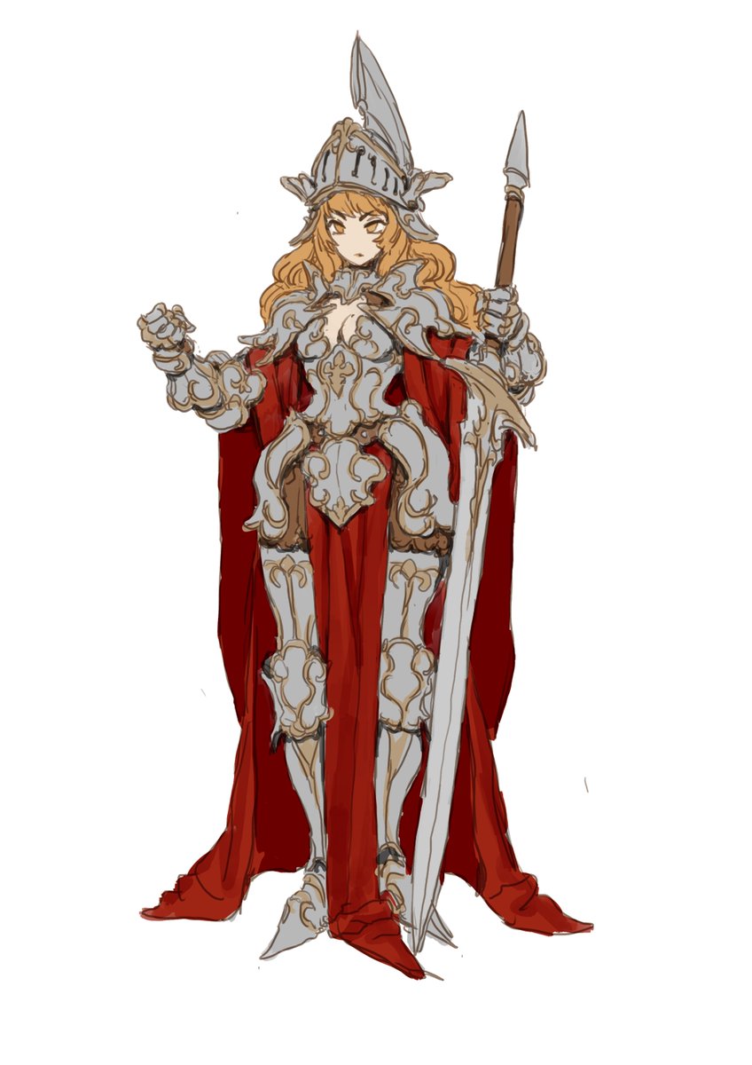 New Lady Knight Sketch Unveiled with Striking Armor, Red Cape, and Spear - 1