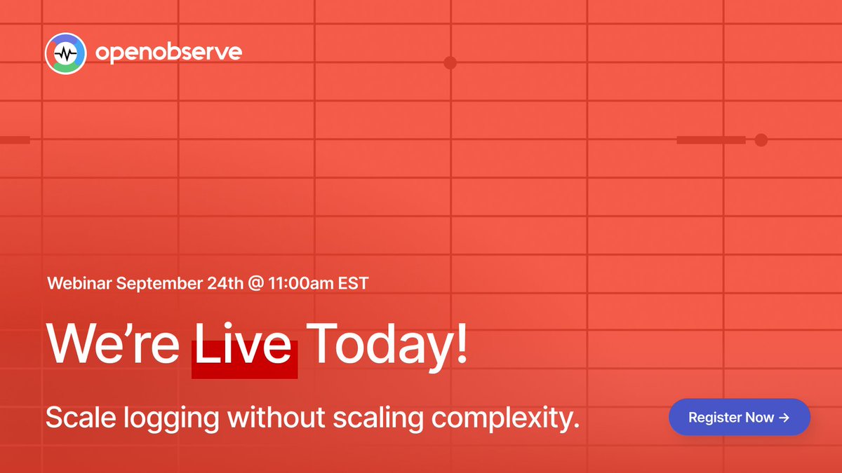 Today: Advanced Logging with OpenObserve. See how to make logging at scale fast, reliable, and effortless. Starts 11:00am EST.
Grab your spot: openobserve.ai/webinars-video…

#OpenObserve #Logging #Observability #DevOps