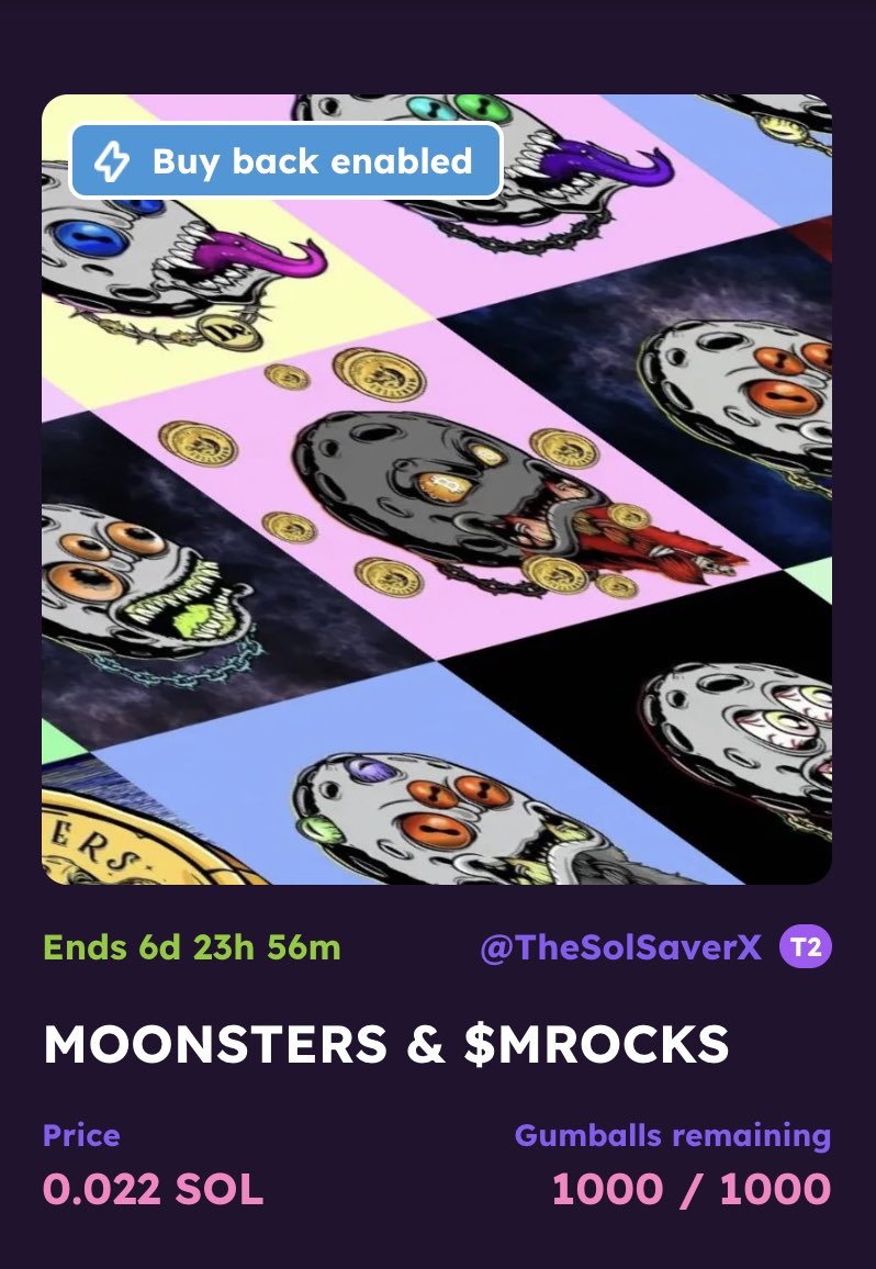 🚨MASSIVE GUMBALL ALERT

🎁 PRIZES : 12 BEAUTIFUL MOONSTERS &amp; $MROCKS

💵PRICE : 0.022 $SOL

⏰TIME : 7 Days

👇How to enter,

rafffle.famousfoxes.com/gumball/6omgwJ…