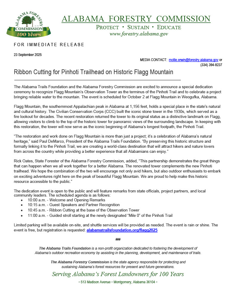 ALForestryComm's tweet image. 📢Ribbon Cutting for Pinhoti Trailhead on Historic Flagg Mountain