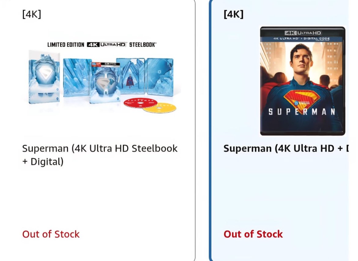 Superman steelbook and 4K are already out of stock!