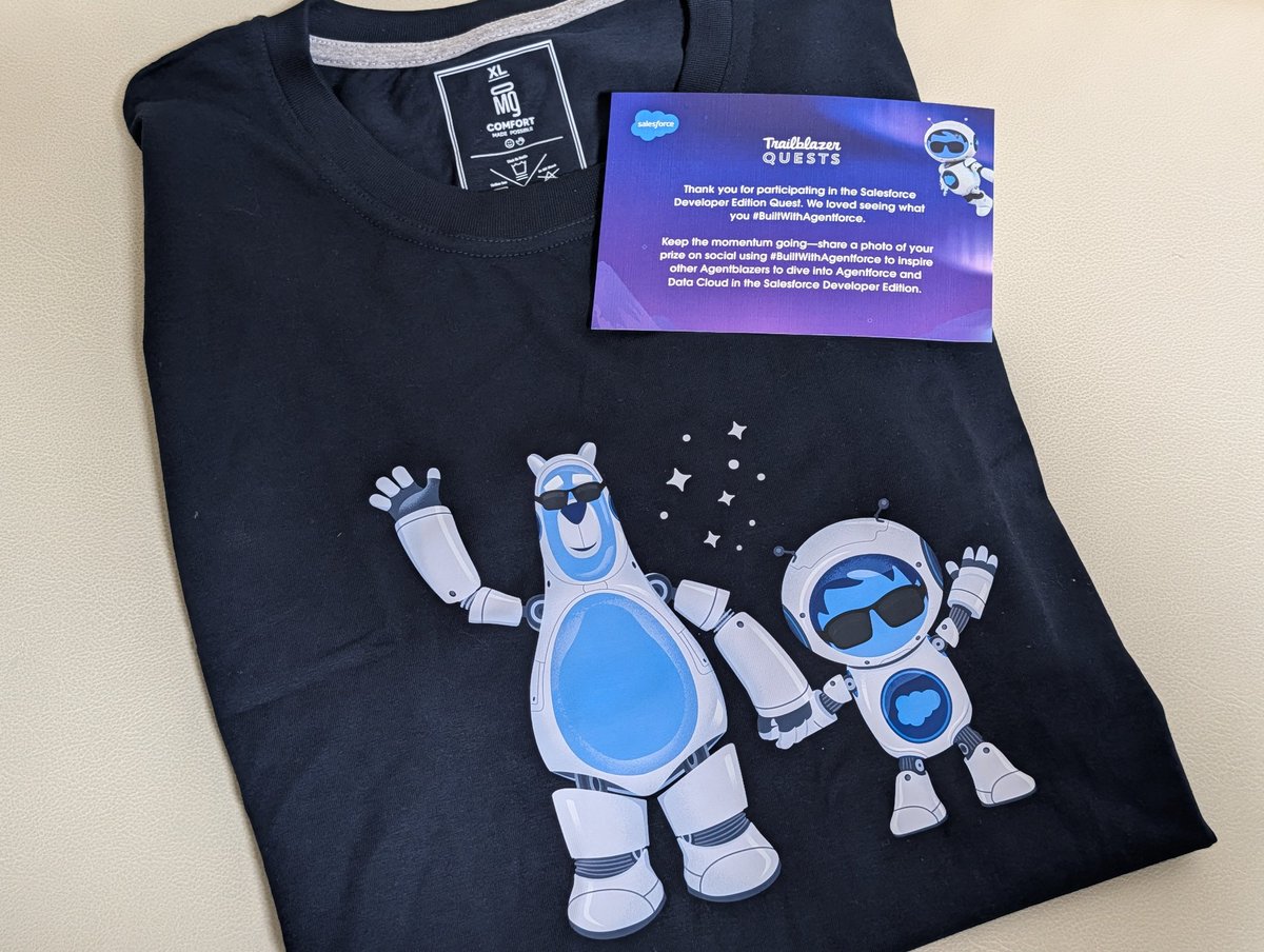 kaz_unus_spes's tweet image. Trailblazer Quests のPrize届いてたわ。
今回のTシャツは比較的生地が良い。

#Salesforce #Trailhead #TrailblazerQuests
#BuiltWithAgentforce