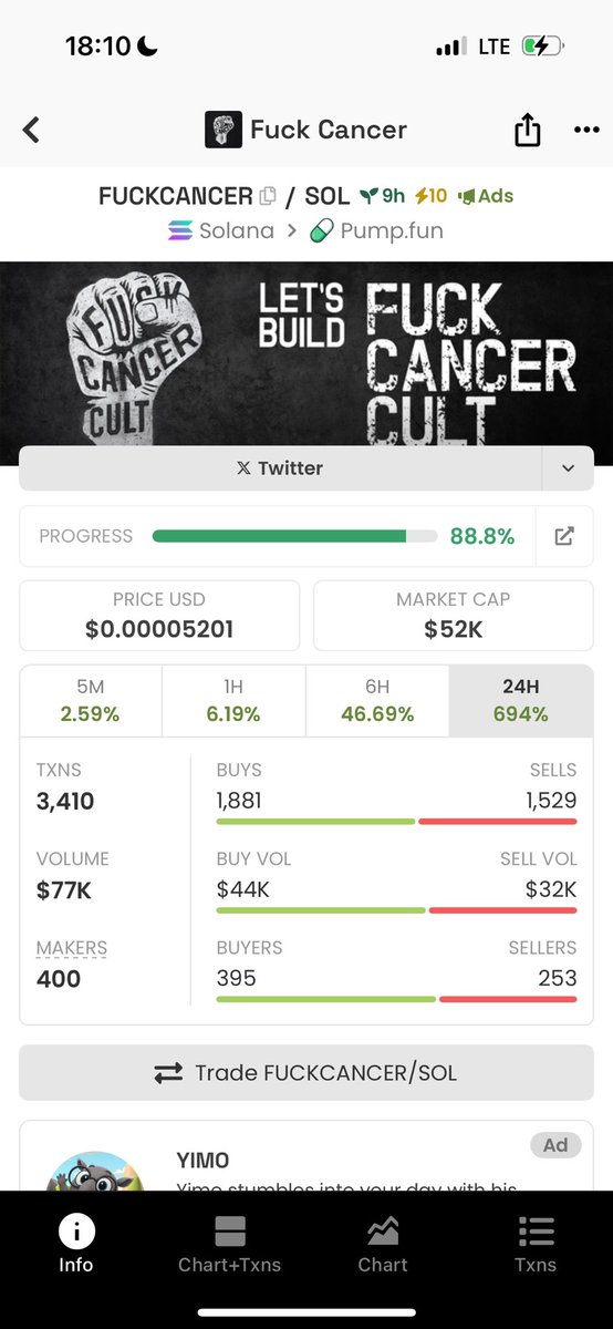 $FUCKCANCER !!! 

Let’s build a cult giving 100% of the creator fee’s back ! To the people fighting cancer    !!! 

 66G6beUC47Hs8i4keRkmtCrjwwKxmF7UcfifreSdpump

Send it to millions boyssss!