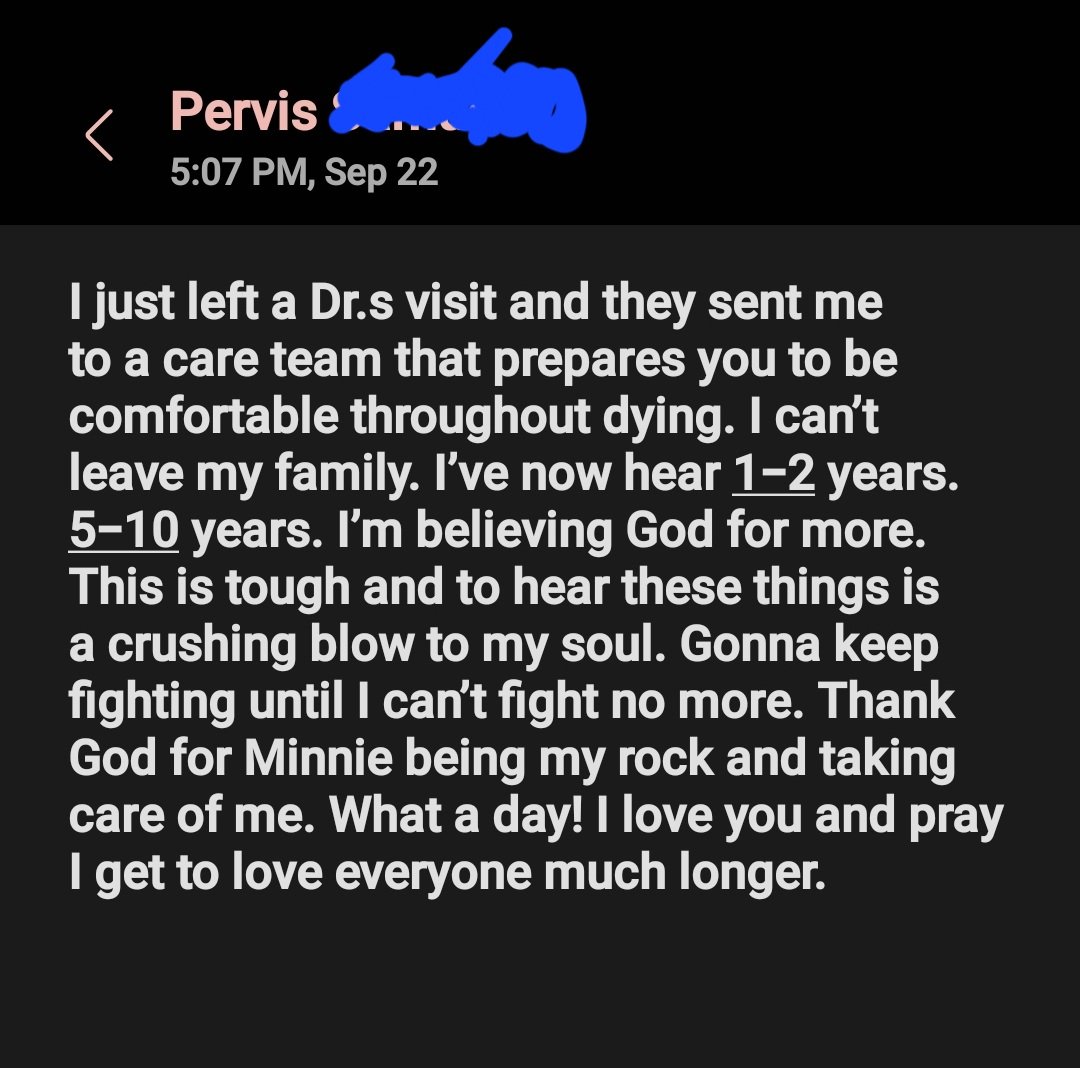 prncfan1's tweet photo. @DeionSanders Could you please provide suggestions or words of encouragement to my brother who's suffering from bladder cancer. His name is Pervis. He is not on X. But I will show him. https://t.co/9ZU5bSYR4H