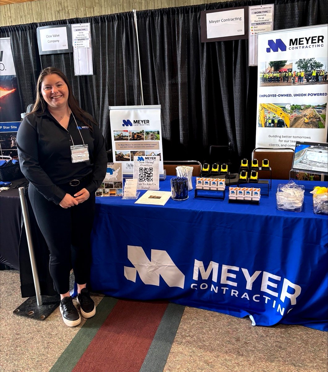 MeyerContracti1's tweet photo. ISU โ #TeamMeyer is here! Visit Booth 223 to explore our Field Engineer Internship and career opportunities, and start building your future with Meyer Contracting. ๐ทโโ๏ธ
#ISUCareerFair #BuildYourFuture #ConstructionCareers #ConstructionLife #MeyerContracting https://t.co/AoOibIhVbJ