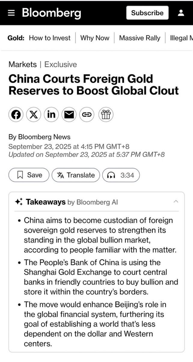 🟠BTC-ARCHIVE: "La Cina propone di custodire le riserve d'oro sovrane dei paesi nel suo territorio"