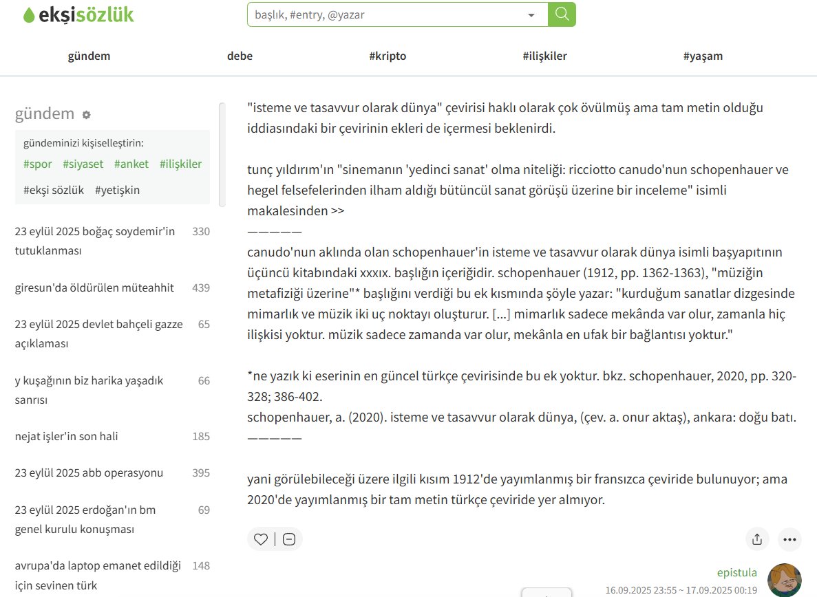 Alttaki görseldeki iddiaya kısa cevabım: Yazılan her şey yanlış.

(‘çevirinin ekleri de içermesi mi beklenirmiş’?; ‘Schopenhauer’ın başyapıtının üçüncü cildi mi varmış’?; ‘yani görüleceği üzere miymiş’?; ‘Türkçe çeviride yok muymuş’?)