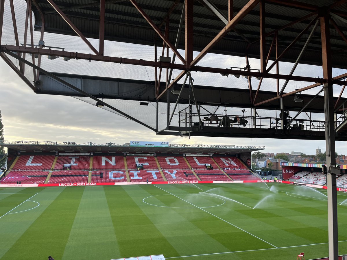 Iandennisbbc's tweet image. Setting for ⁦@5liveSport⁩ … Lincoln City flying high in L1. First meeting with Chelsea in 114 years!