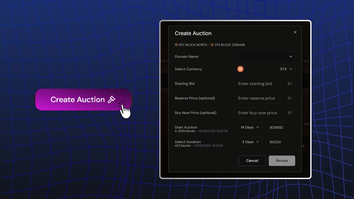 one_bns's tweet image. 🚨 Final testing for auctions is underway! 🔨
Soon you’ll be able to create auctions for your BNS names with:
🔹 Starting bids
🔹 Reserve prices
🔹 STX or sBTC support
A true first for BNS, and an absolute game changer! 🚀