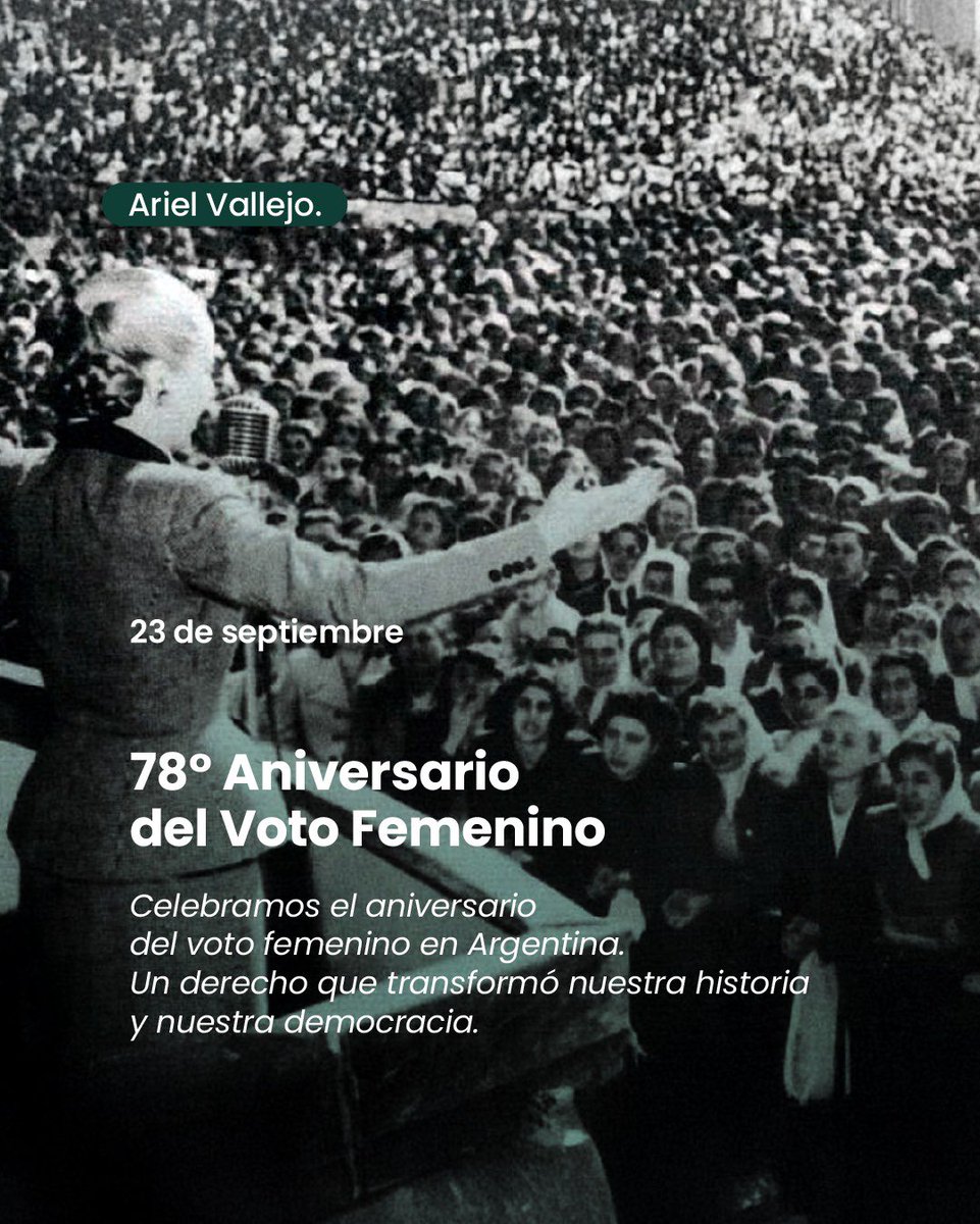El 23 de septiembre de 1947, gracias a Eva Perón y a Juan Domingo Perón, se sancionó la Ley que consagró el voto femenino en la Argentina.

Hace 73 años, el peronismo amplió derechos y profundizó la democracia.