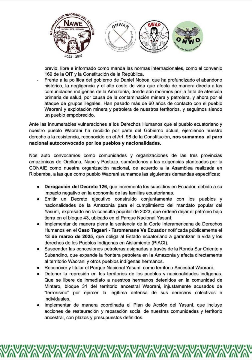 Nacionalidad Waorani del Ecuador-NAWE tweet media