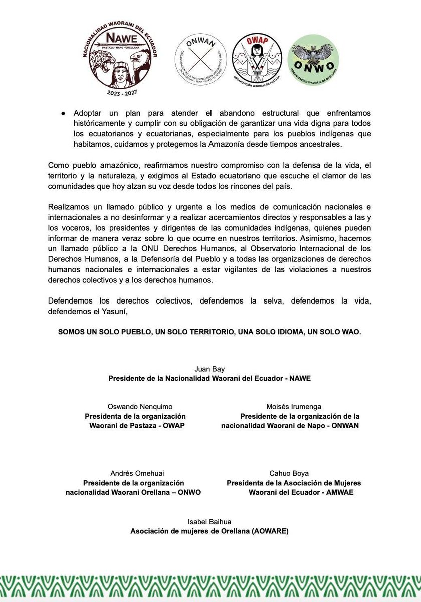 Nacionalidad Waorani del Ecuador-NAWE tweet media