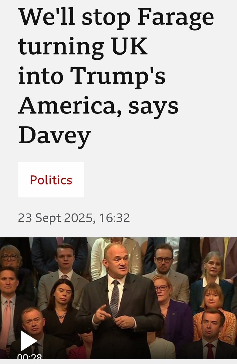 Richard Ashmore (@richardashmor) on Twitter photo According to <a href="/ChrisMasonBBC/">Chris Mason</a> it took Ed Davey 30 seconds before he mentioned Farage.
I presume this is <a href="/ChrisMasonBBC/">Chris Mason</a>'s way of saying that Davey would never make a <a href="/BBCNews/">BBC News (UK)</a> or <a href="/BBCPolitics/">BBC Politics</a> "journalist" as that's 20 seconds too long! According to <a href="/ChrisMasonBBC/">Chris Mason</a> it took Ed Davey 30 seconds before he mentioned Farage.
I presume this is <a href="/ChrisMasonBBC/">Chris Mason</a>'s way of saying that Davey would never make a <a href="/BBCNews/">BBC News (UK)</a> or <a href="/BBCPolitics/">BBC Politics</a> "journalist" as that's 20 seconds too long!