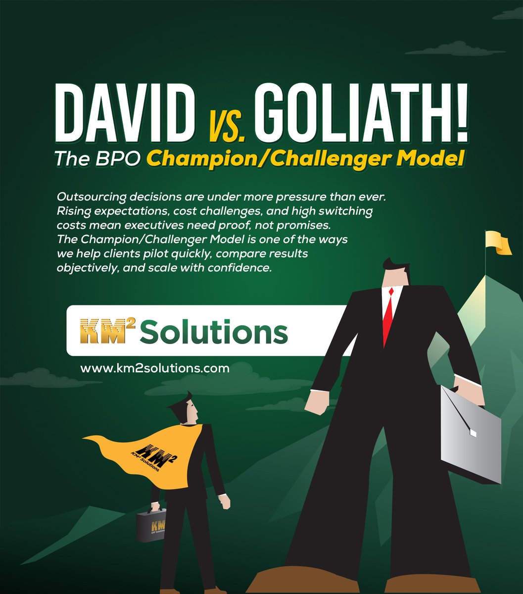 KM2solutions's tweet image. Outsourcing decisions are under more pressure than ever. The Champion/Challenger Model delivers exactly that. At KM² Solutions, it is one of the ways we help clients pilot quickly, compare results objectively, and scale with confidence. READ MORE HERE: km2solutions.com/resources/the-…
