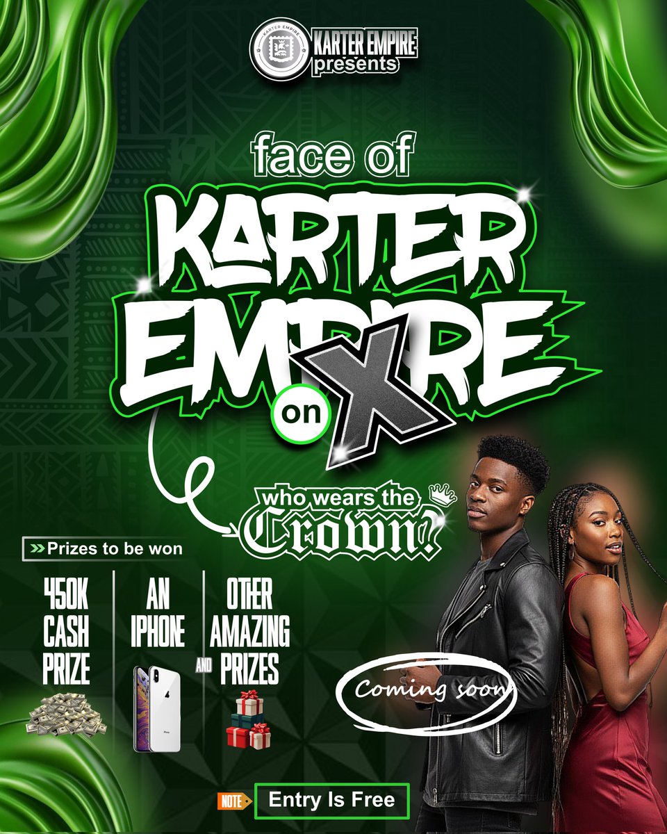 Are you ready to become the X face of karter empire??? 

This could be your chance to win the easiest prizes ever!! 

450k cash prize, an iPhone from one of the most reliable iPhone dealers on X  <a href="/Bigwavee00/">Eleniyan☎️</a> And other amazing prizes…

Stay close for full details, follow us