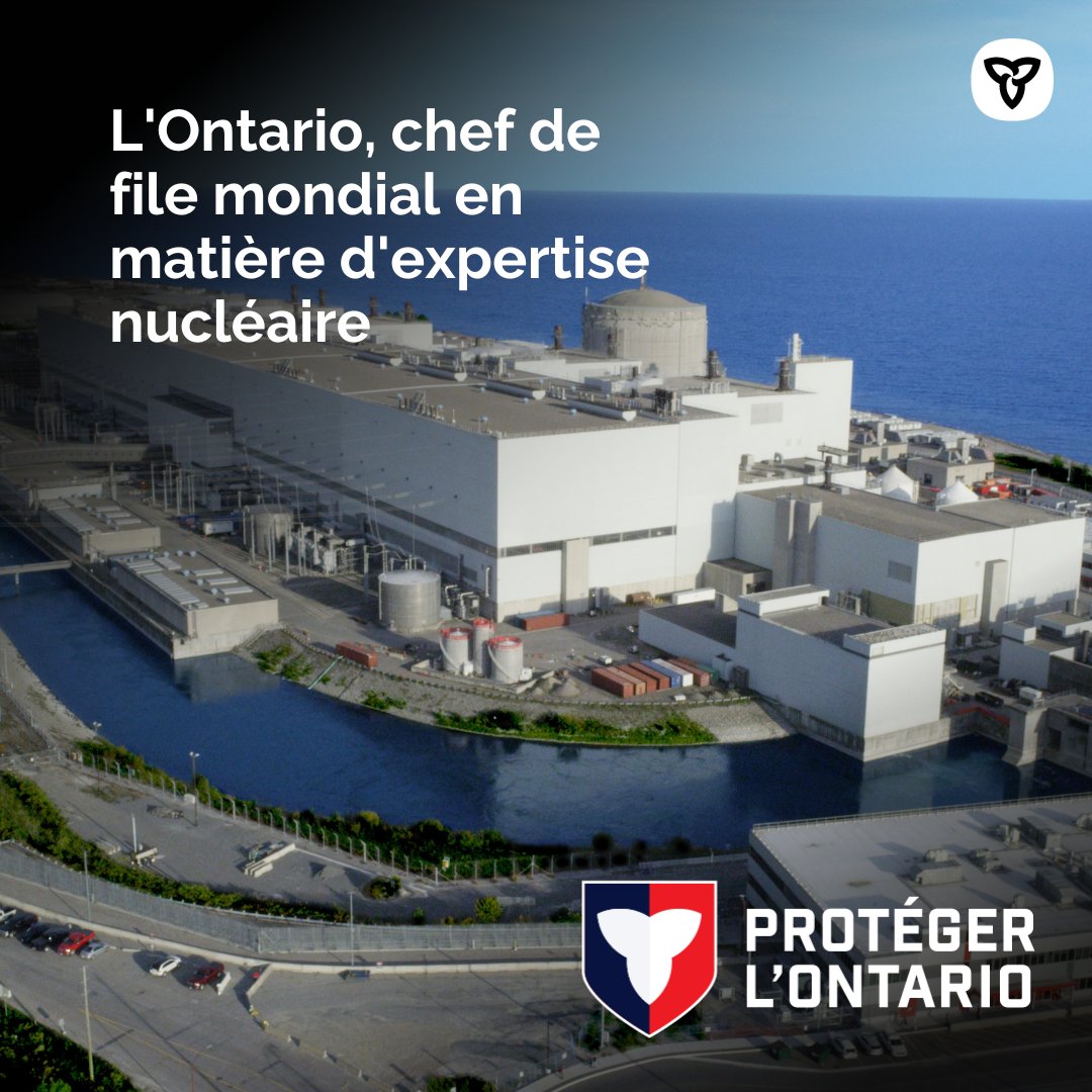 Image de la centrale nucléaire de Darlington avec le texte "L'Ontario en tête dans l'expertise nucléaire mondiale"