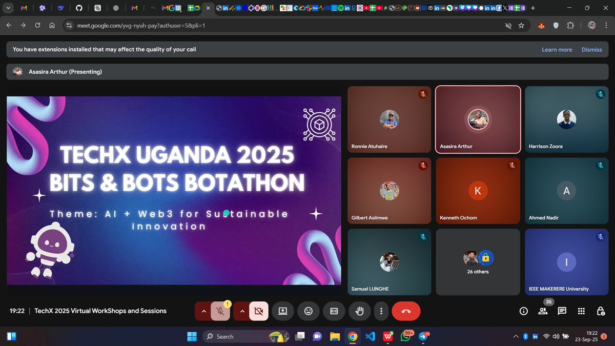 IEEEMAKSB's tweet image. ✅ Day One of #TechXUG25 done!

📍 48 attendees joined as:

@AfroBoyUg  intro’d TechX + theme (AI + Web3 🌍)
@AsasiraArthur  shared Botathon rules
@boundlesspay  teased tomorrow’s crypto &amp;amp; payments session 💳

The energy = 🔥 Can’t wait for Day 2! 🚀

#Botathon #AI #Web3