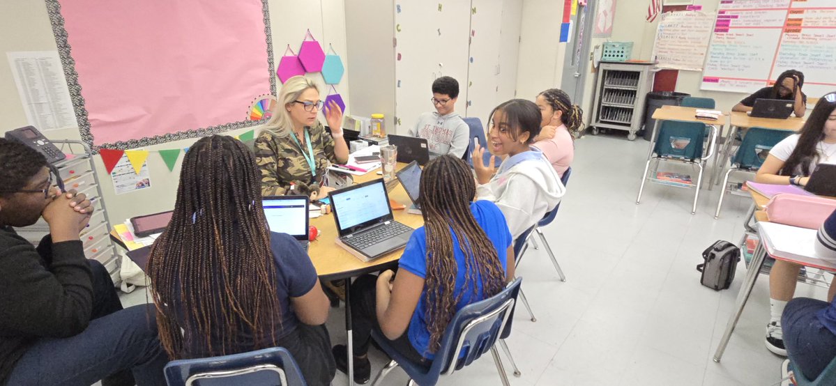 M_S_DeLaCruz's tweet image. Our ELA teacher, Ms. Gauvreau ran small groups effectively. These 8th graders are digging into the text, challenging each other's ideas, and growing as readers and thinkers. So proud of their hard work and engagement. #SmallGroupInstruction @Annabel_C_Perry @jwo_neal @BCPS_South