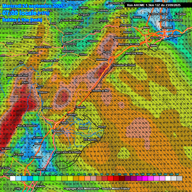 Meteohospi's tweet photo. Aún nos queda mañana y el jueves con mestrales por esta zona, mientras en el N y NE de Cataluña, lluvias casi cada día, mientras siga esta inercia, el resto solo viento. https://t.co/DjBU2XwfZh