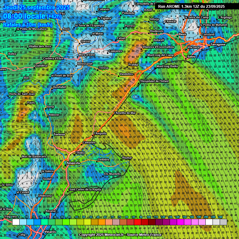 Meteohospi's tweet photo. Aún nos queda mañana y el jueves con mestrales por esta zona, mientras en el N y NE de Cataluña, lluvias casi cada día, mientras siga esta inercia, el resto solo viento. https://t.co/DjBU2XwfZh