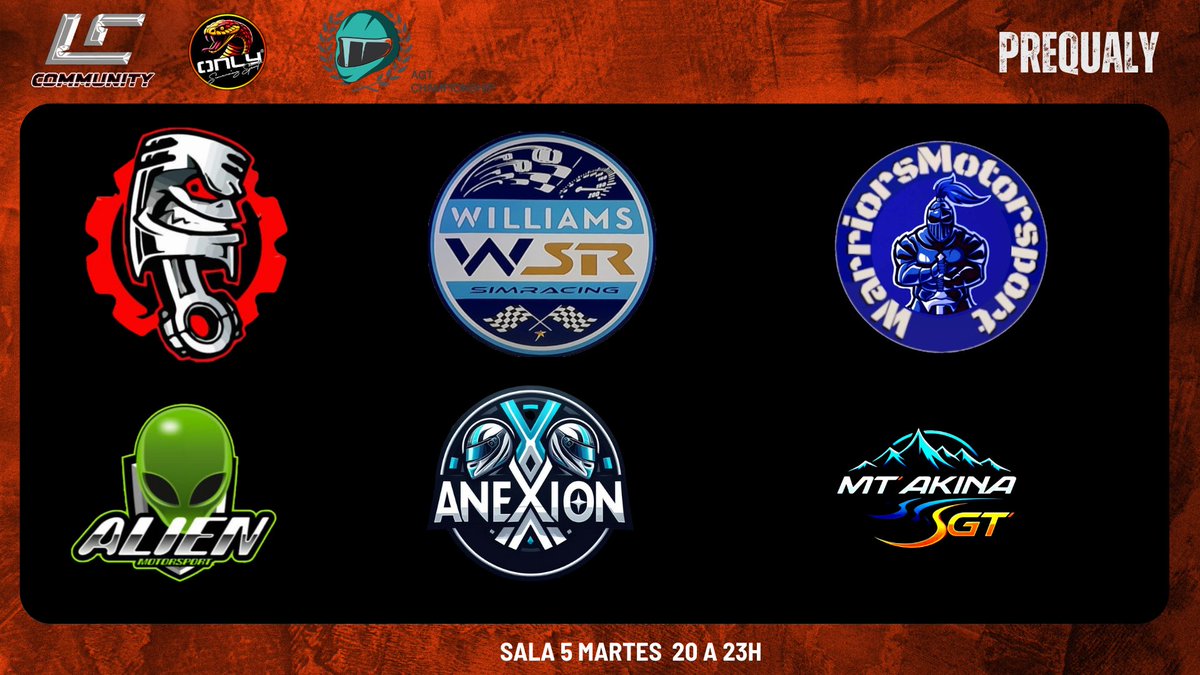 🏆 | Racing Endurance League 
🏎️ GRB
📆 23/9/25
⏰ 20h
📍 Brands hatch
🏁 Prequaly Día 5
🎙️ <a href="/AgtChampionship/">AGT Championship</a>
twitch.tv/agtchampionshi…
Penúltima ronda hoy ya empieza a quedarse gente eliminada 
#REL  #LCCommunity