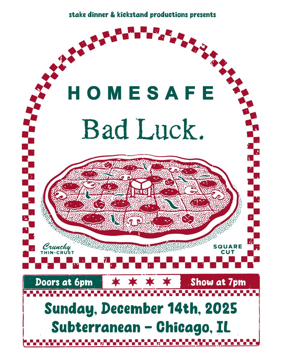 Homesafe (@homesafeil) on Twitter photo CHICAGO, we’re playing one of our favorite rooms <a href="/subtchicago/">Subterranean</a> w/ <a href="/badlucknyc/">Bad Luck.</a> on 12/14. Come rock the end of the year with us. CHICAGO, we’re playing one of our favorite rooms <a href="/subtchicago/">Subterranean</a> w/ <a href="/badlucknyc/">Bad Luck.</a> on 12/14. Come rock the end of the year with us.
