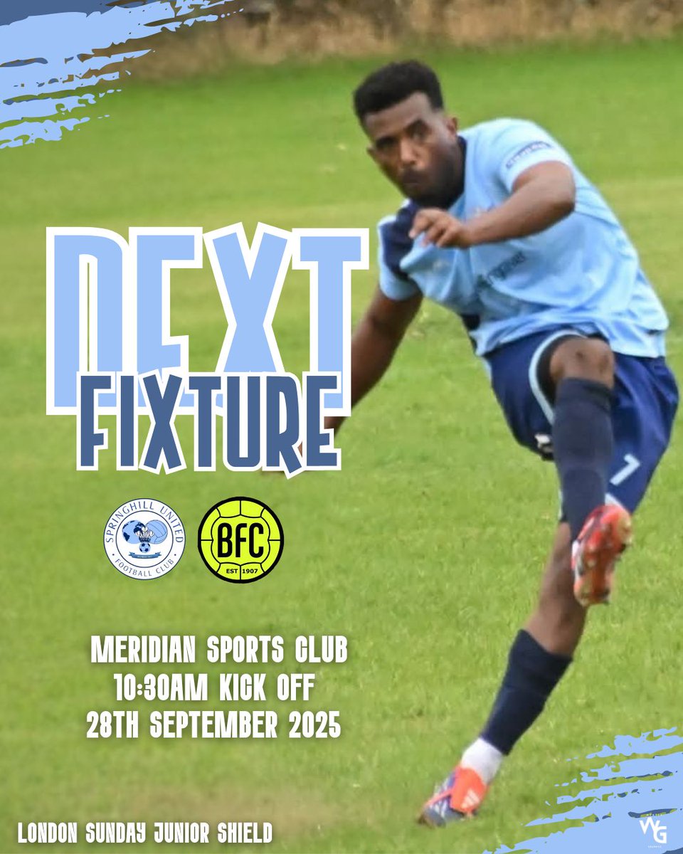 SpringhillBlues's tweet image. Sunday 28th September 2025 📅
Meridian Sports And Social Club, Charlton 🏟 @MSASC1
London Sunday Junior Shield 🛡
@SpringhillBlues VS @brockleyfc
10.30AM KICK OFF ⚽️
@wyntergraphics @WESFA_Football
@OBDSFL