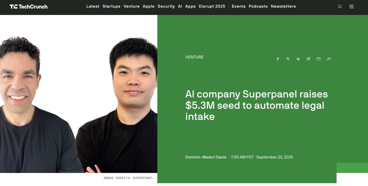 Congrats to Julien and Dingyu on their $5.3M seed round for Superpanel.io. Stoked our team at <a href="/loiventure/">Loiventure</a> got to contribute. Full breakdown by <a href="/DominicMadori/">Dom</a> here: techcrunch.com/2025/09/23/sup…