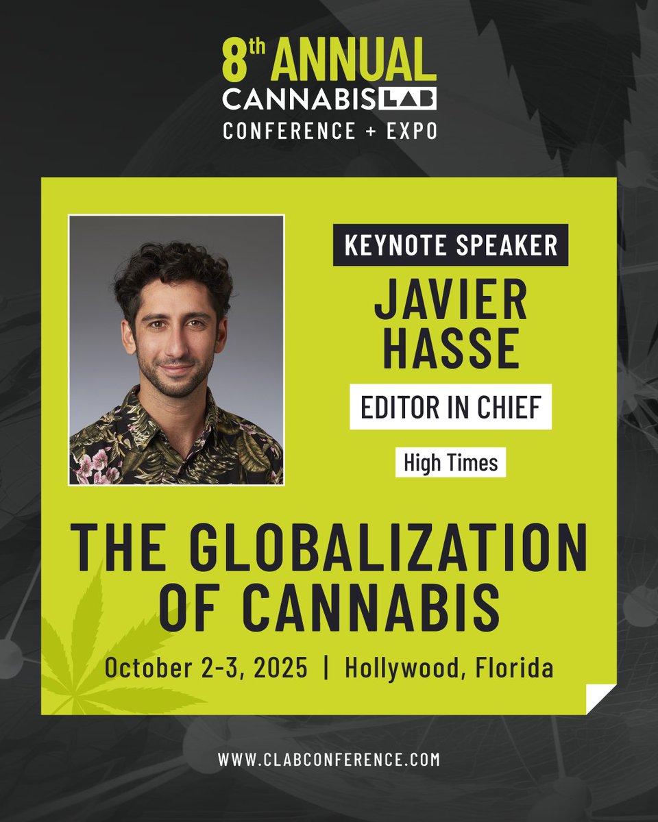 Our Editor-in-Chief @javierhasse will keynote the 8th Annual Cannabis LAB Conference &amp; Expo, Oct 2–3 in Hollywood, FL 🌴

This year’s theme: The Globalization of Cannabis.

See you there? 

🎟 Save 20% w/ code JAVI20: clabconference.com