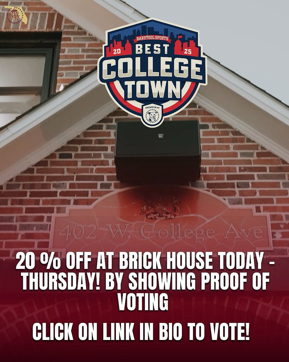 20% off at brick for voters! #TallahasseeBCT