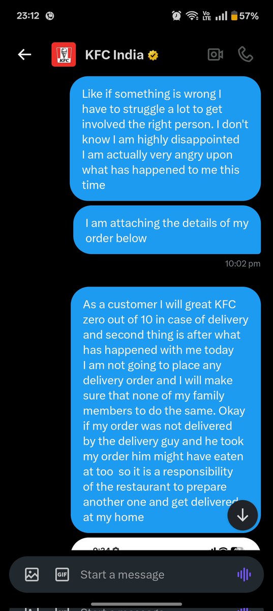 Apoorva5390's tweet photo. @KFC_India This is the worst food chain ever who doesn't care about their customers. It's been more than 2 days and I have received no response https://t.co/JZOEAfAaFn