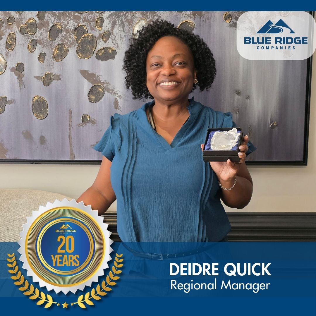 Join us in congratulating Deidre Quick on her incredible 20-year work anniversary, celebrated on September 15th! Deidre has been a cornerstone of the Blue Ridge Portfolio, leaving a lasting impact through her dedication, leadership, and commitment to excellence.