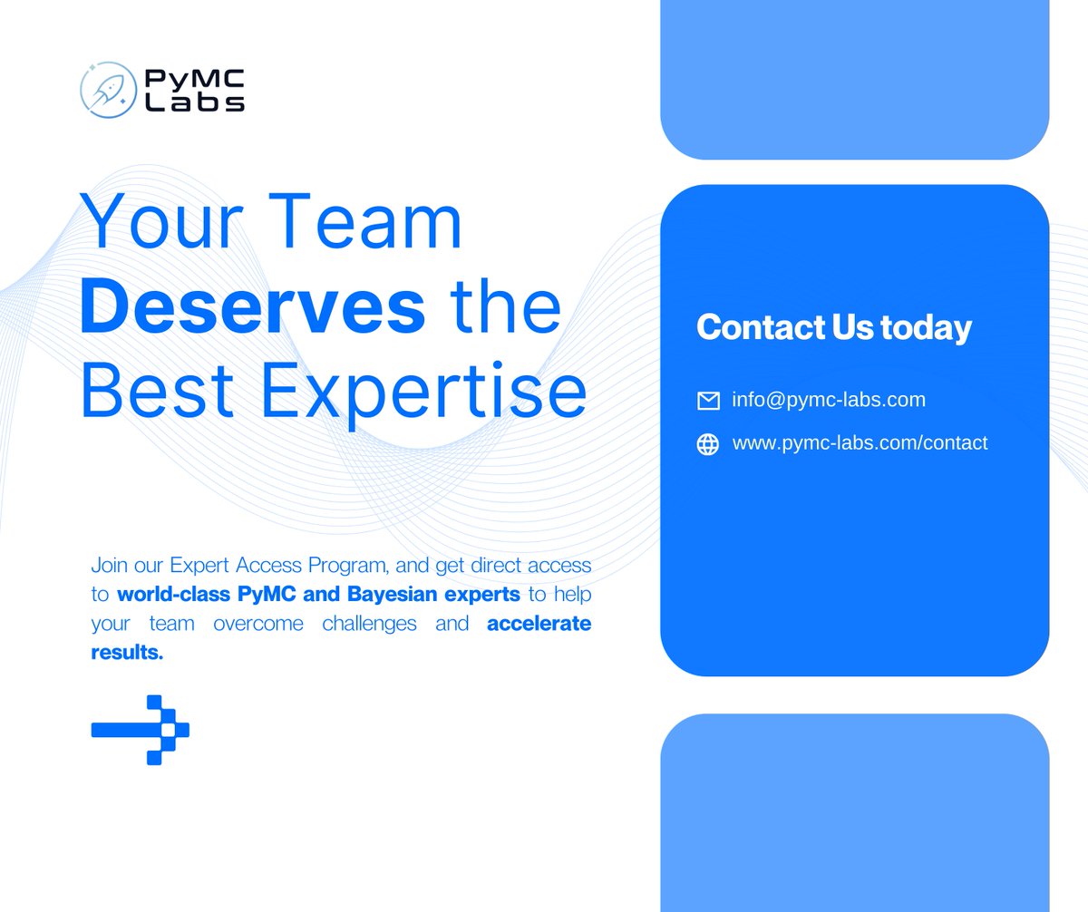 pymc_labs's tweet image. Deadlines, complex models, new approaches... even strong teams hit roadblocks
Our Expert Access Program (EAP) gives access to #PyMC and #Bayesian experts like Niall Oulton to solve tricky models, validate approaches, and strengthen your team.
Learn more: dub.link/0wtmrRX