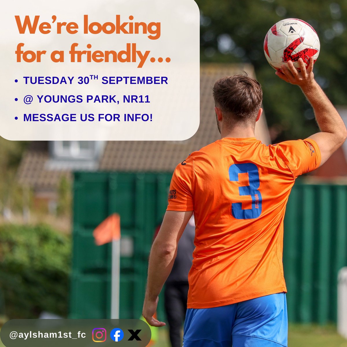 Aylsham FC (@aylsham_fc) on Twitter photo 𝐋𝐎𝐎𝐊𝐈𝐍𝐆 𝐅𝐎𝐑 𝐀 𝐅𝐑𝐈𝐄𝐍𝐃𝐋𝐘…
Our First Team are looking for a friendly!
📅 Tuesday 30th September
🏟️ Youngs Park - NR11
❓ Message us for info
👏🏼 Please share!
<a href="/AnglianCom/">Fosters Solicitors Anglian Combination</a> 𝐋𝐎𝐎𝐊𝐈𝐍𝐆 𝐅𝐎𝐑 𝐀 𝐅𝐑𝐈𝐄𝐍𝐃𝐋𝐘…
Our First Team are looking for a friendly!
📅 Tuesday 30th September
🏟️ Youngs Park - NR11
❓ Message us for info
👏🏼 Please share!
<a href="/AnglianCom/">Fosters Solicitors Anglian Combination</a>