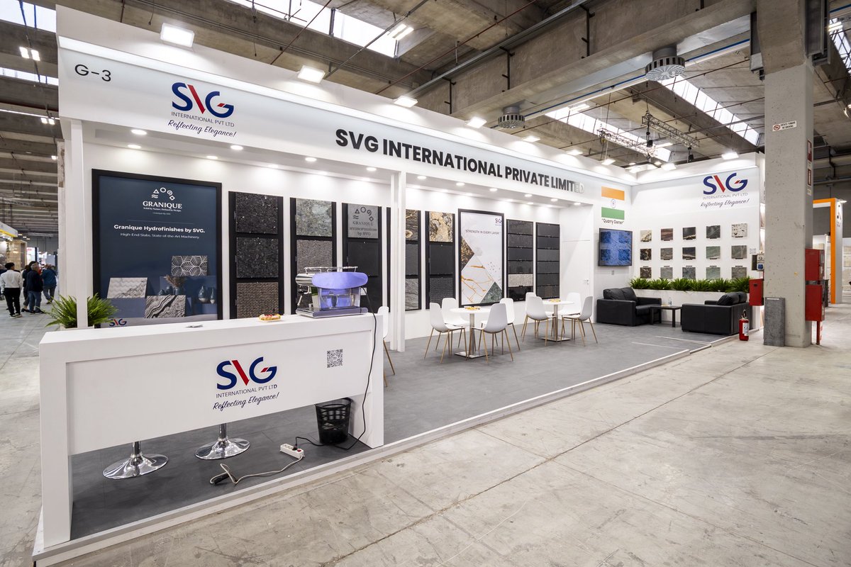 SVGINTL's tweet photo. A proud showcase from Marmomac 2025, Italy.

From exotic natural stones to our exclusive Granique Hydrofinishes, SVG International continues to reflect elegance and innovation at the world’s biggest stone fair.

Here’s a glimpse of our stand, featuring premium stone collections, detailed finishes, and a strong vision for the future.

#Marmomac2025 #SVGInternational #Granique #Hydrofinishes #NaturalStone #Quartzite #MadeInIndia #GlobalElegance