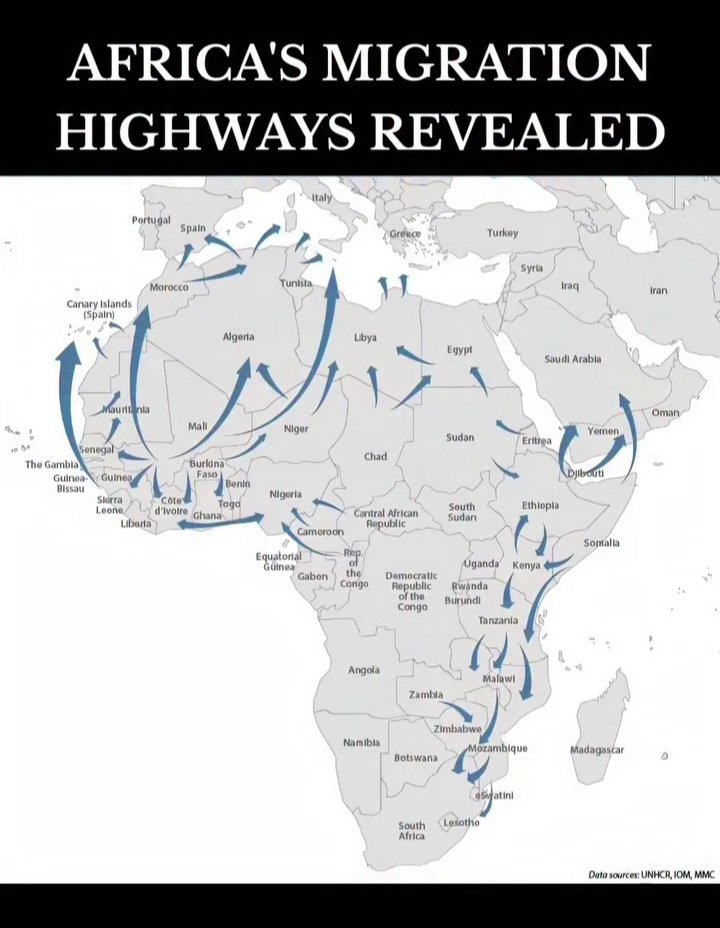 [LOOK] SA🇿🇦 is a target for mass migration.
If we don't fight illegal immigration we will be replaced.
This map shows the invisible highways that millions of illegal migrants use to travel across Africa based on data from UNHCR, IOM, and other international organizations.
