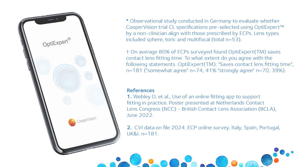 CooperVisionGLB's tweet image. Eye care professionals agree that OptiExpert® saves contact lens fitting time. † ² Click here to learn more. - bit.ly/4mkCf2Y

#CooperVision  #OptiExpert